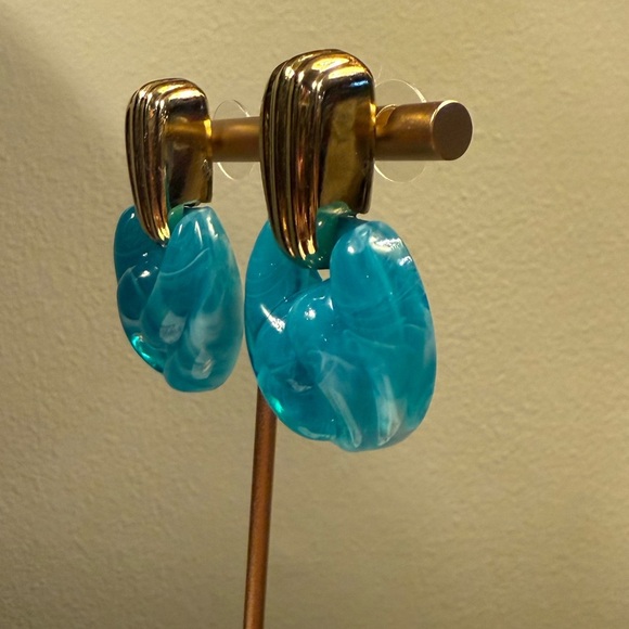 Vintage Gold and Turquoise/Blue 1.5” Drop Earrings - Picture 4 of 7